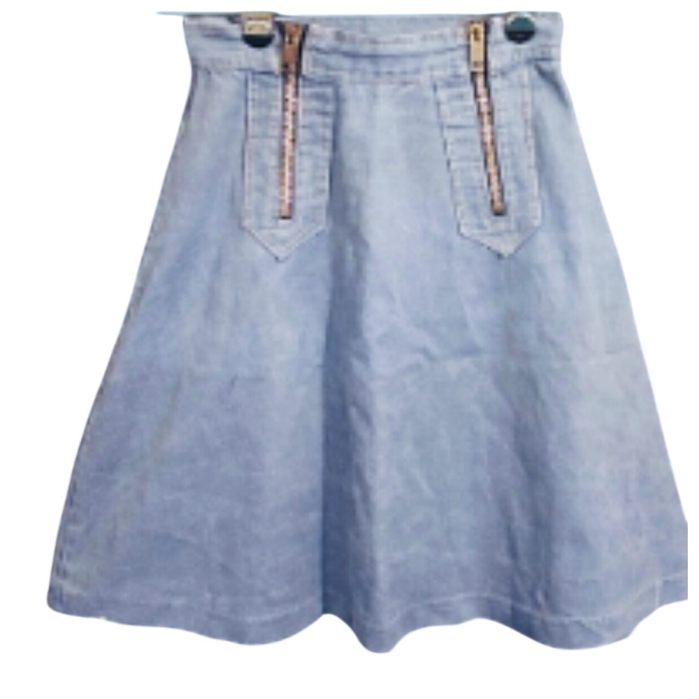1960s Vintage Abbott A Line Denim Skirt Double Zip Size 13/14 Talon Zipper Flare